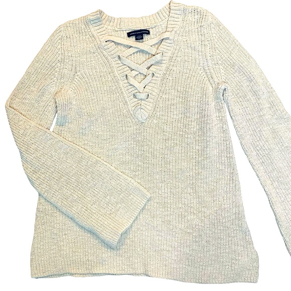 • American Eagle cream cross front sweater medium - Picture 1 of 3